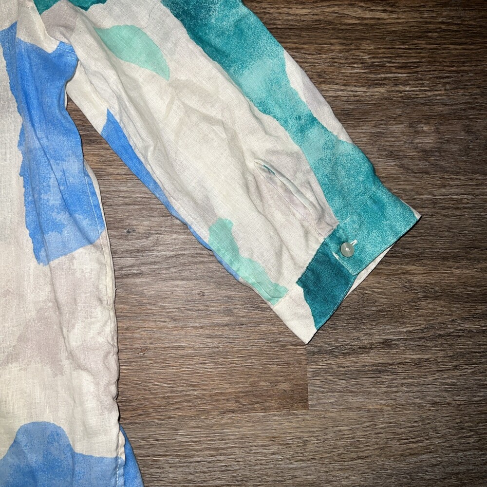 Chico's Shirt Womens Medium 1 US 8 Blue Green Abstract Pullover 3/4 Sleeve Tunic - Picture 8 of 9